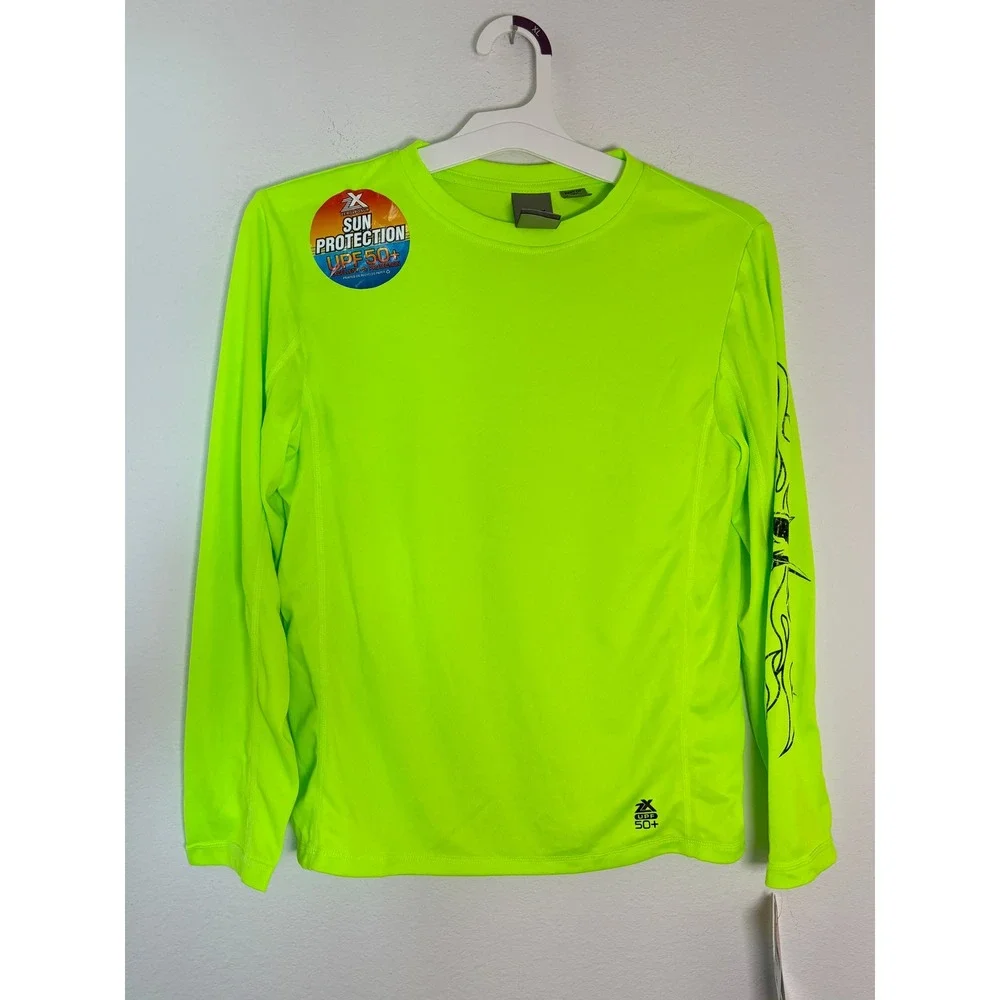 ZeroXposur Boys Neon Lime Green Shark Rash Guard Swim Shirt UPF 50+ NWT L 14/16